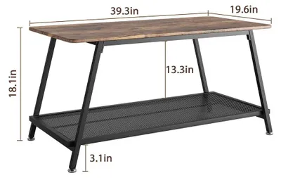 Produktbild von Industrieller Couchtisch - Wohnzimmertisch 2-stöckig - Rechteckig - Metallgestell mit Gitterablage - Vintage rustikales Holz - Braun A