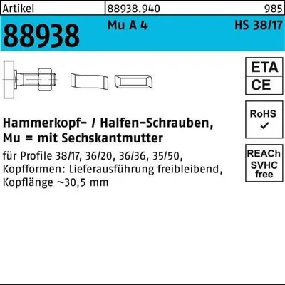 Produktbild von Hammerkopfschraube R 88938 Typ 38/17 6-kantmutter M 10 x 30 Mu A 4