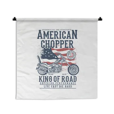 Produktbild von MuchoWow® Wandteppich Wandbehang Mancave - Motor - Flagge - Amerika - Retro 60x60 cm Tapisserie Dekoration Wandtuch - Dekorationen - Wand Decke