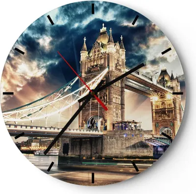 Produktbild von Wanduhr - Rund - Glasuhr - London parlament architektur groß ben - 30x30cm - Schleichendes Uhrwerk - Lautlos - zum Aufhängen bereit - Dekoration Modern - Wanddekoration aus Glas - C3AR30x30-2438