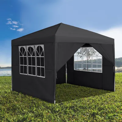 Produktbild von YZNAHRE Pavillon 3x3m Faltpavillon mit Seitenteilen und Fenstern und Tragetasche Faltzelt Polyester UV Schutz Faltbar Partyzelt Wasserdicht Windschutz Gartenpavillon Zelt Outdoor, Anthrazit