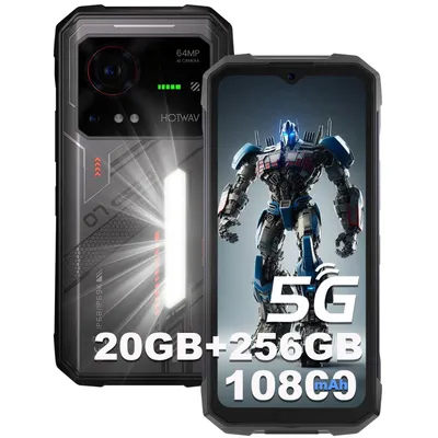 Produktbild von HOTWAV Hyper 7 Outdoor Handy 5G 20GB+256GB 6" FHD+ 120Hz Android 14 Outdoor Smartphone mit Campinglicht 10800mAh/33W 64MP+32MP, WiFi 6/NFC, Schwarz
