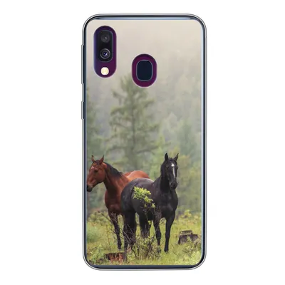 Produktbild von MuchoWow® Handyhülle Schutzhülle Hülle für Samsung Galaxy A40 Pferde - Wald - Nebel Silikon Softcase Handy Hülle - Handy-Tasche