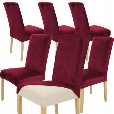 Produktbild von Stuhlhusse Stretch Rot - Samt - 6 Stück - Universal - Esszimmer Stuhlbezug