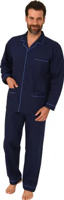 Produktbild von Klassischer Herren Pyjama gewebt mit durchknöpfbarem Oberteil - Popeline - 191 101 91 110 ; marine , 60