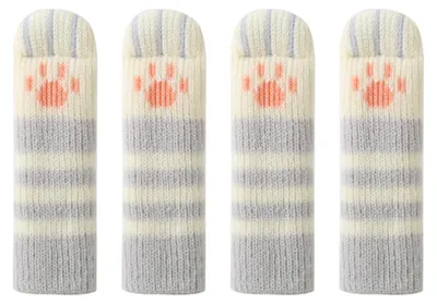 Produktbild von 4 Stück Stuhlbeinschoner, geräuschreduzierende Stuhlmöbelsocken, rutschfeste Stuhlbeinsocken mit Katzenpfotenmuster, Tischbeinschutzsocken, Bodenschutz