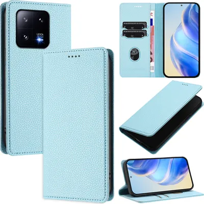 Produktbild von Litchi Leder Handyhülle für Xiaomi 13 Pro Wallet Kartenfächer Standfunktion Hülle Hellblau