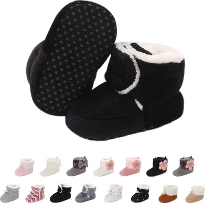 Produktbild von Baby Neugeborene Fleece Bootie, Winter Warme rutschfeste Weiche Sohle Winterschuhe Sock Schuhe Niedlich Einstellbar Krabbelschuhe Prewalker Stiefel für Mädchen Jungen Kleinkind Gr.12-18 Monate