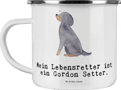 Produktbild von Mr. & Mrs. Panda Haferl Gordon Setter Lebensretter - Weiß - Geschenk, Shetter, Tasse Emaille, metallbecher, Jagdhund, Pott, Kaffeepott