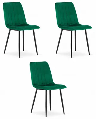 Imagen del producto de Set de 3 sillas Lava de terciopelo verde oscuro con patas negras
