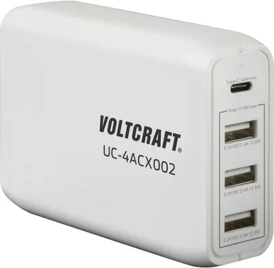 Produktbild von VOLTCRAFT UC-4ACX002 USB Ladegerät 62 W 1x USB-C®, 3x USB-A USB PD Weiß Innenbereich