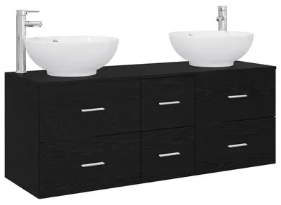 Produktbild von Badezimmermöbel-Set 3 stk. Schwarz 49,5 x 44,5 x 65 cm