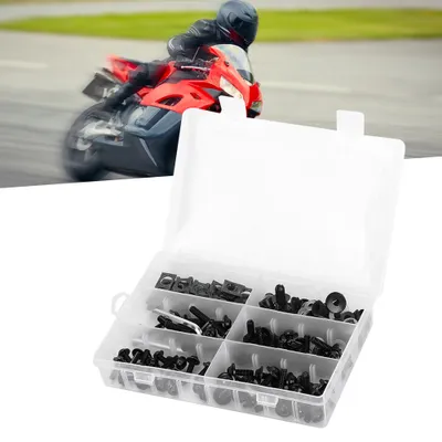 Produktbild von 173-dielna súprava skrutiek do kapotáže motocykla - Vysokokvalitné skrutky a matice v čiernej farbe - Na čelné sklo a karosériu