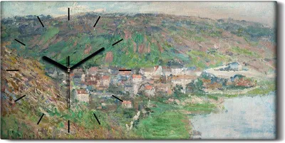 Produktbild von Wandbild Leinwand Bilder mit Uhr Geräuschlos 60x30 Ansicht von Vetheuil - schwarze Hände