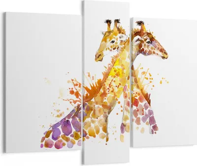 Produktbild von Bild auf Leinwand - Leinwandbild - Giraffen Tiere Kinder Safari - 95x80cm - Wand Bild - Wanddeko - Leinwanddruck - Bilder - Kunstdruck - Wanddekoration - Leinwand bilder - Wandkunst - CB95x80-2883