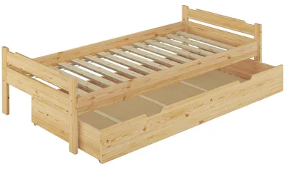 Produktbild von Bett Kiefer massiv 90x200 Einzelbett Singlebett Massivholz Zubehör wählbar V-60.31-09Rollrost und Bettkasten inkl.