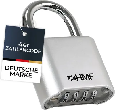Produktbild von HMF Zahlenschloss Vorhängeschloss, robustes Schloss mit 4-stelligem Zahlencode aus Zinklegierung | 5,3 x 2,4 x 7,8 cm | Silber