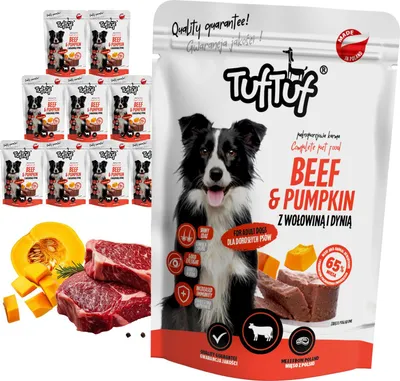 Obrázok produktu pre Tuftuf | Mokré krmivo pre psov – 10 x 300 g – hovädzie mäso s tekvicou – 67 % vlhkosti – plnohodnotná výživa