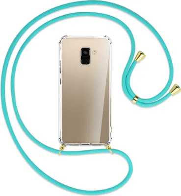 Produktbild von Handykette Backcover-Schutzhülle mit Band (Metall goldfarben) für Samsung Galaxy A8 2018 - türkis