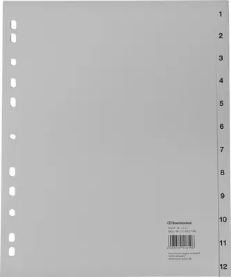 Produktbild von Soennecken Register 2133 DIN A4 1-12 volle Höhe Überbreite PP grau