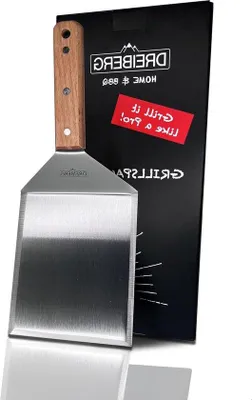 Produktbild von Grillspatel mit Eichenholzgriff - Teppanyaki - Gasgrill - Rostfreier Stahl - Smash Burger
