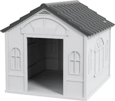 Produktbild von Hundehütte mit Satteldach, wetterfest, Kunststoff, 65 x 75,7 x 63 cm, Grau