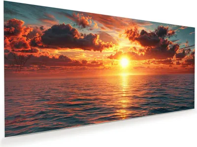 Produktbild von Glasbild 120x60cm in XXL für Wohnzimmer, Schlafzimmer Motiv Sonnenuntergang Meer