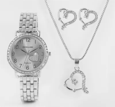 Produktbild von Excellanc Damen-Schmuckset Uhr Kette Ohrringe Strass Analog Quarz 1800176