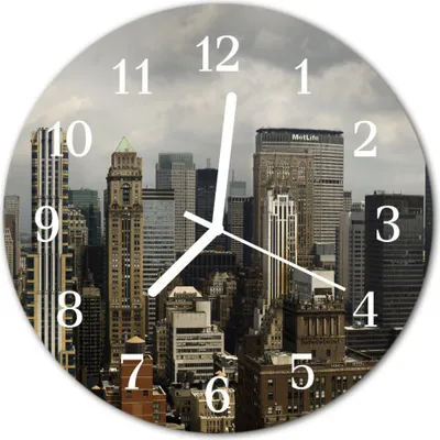 Produktbild von Glasuhr Wanduhr Küchenuhr Echt-Glas 30fi cm Skyline mehrfarbig