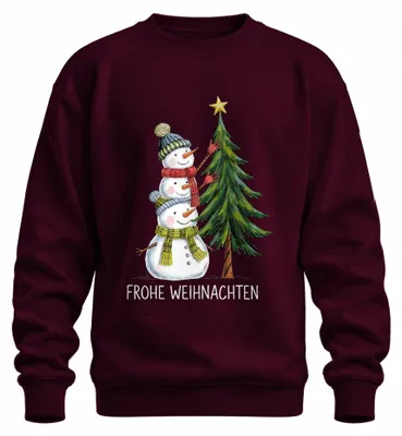 Produktbild von Frohe Weihnachten Schneemänner Weihnachtsbaum Tannenbaum Sweatshirt Pullover, Burgundy, 3XL