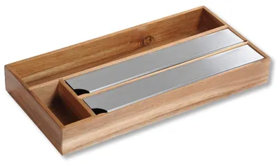 Folien-Dispenser aus Akazienholz, 3 Fächer, 42x19x5,4 cm, braun