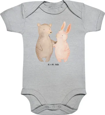 Produktbild von Mr. & Mrs. Panda Strampler Bär und Hase Umarmen 12. - 18. Monat - Heather Grey - Geschenk, Kurzarmbody, Freundin, für Immer, Beste, Einteiler, babykleidung body, Babybody