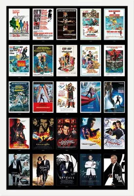 Image de James Bond 007 - Poster - 25 films + cadre interchangeable, Shinsuke® Maxi MDF blanc, vitre acrylique