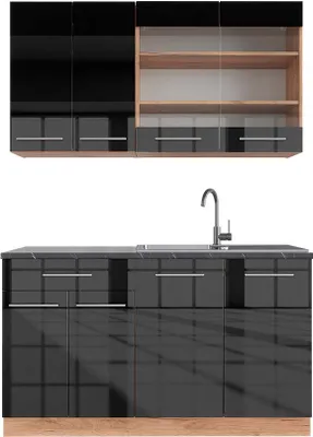 Obrázok produktu pre Jednolôžková kuchyňa Vicco Fame-Line Antracit vysoký lesk/dub Goldkraft 140 cm , AP Antracit, Model 42203