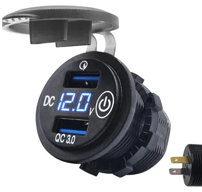Produktbild von ProRide 12V USB-Autolader 2 Anschlüsse mit Schalter, Voltmeter, QC3.0