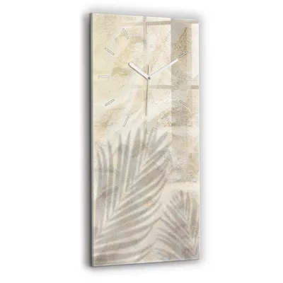 Produktbild von Wallfluent Wanduhr – Stilles Quarzuhrwerk - Uhr Dekoration Wohnzimmer Schlafzimmer Küche - Zifferblatt mit Strichen - weiße Zeiger - 30x60 cm - Schattenpalmen Sand