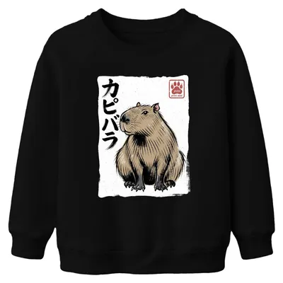 Productafbeelding van Capybara, waterzwijn, Japanse kunst, Ukiyo-e, kinder sweatshirt, trui, zwart, maat 140
