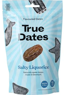 Zdjęcie produktu dla True Dates Dates Salty Liquorice naturalnie słodkie miękkie daktyle 100g