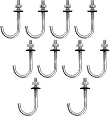 Image de Lot de 10 crochets muraux M6x50x150 mm en acier inoxydable, crochets à long corps avec écrou hexagonal et ancrage pour béton