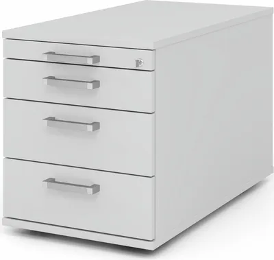 Produktbild von Rollcontainer Jakima | Grau | HxBxT 51,2x42,8x80cm | Chromgriff | 4 Schübe | Mit Schloss & Zentralverriegelung