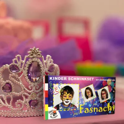 Produktbild von Kinderschminkset mit 6 Farben, 2 Pinsel und Schminkanleitungen für Halloween und Karneval
