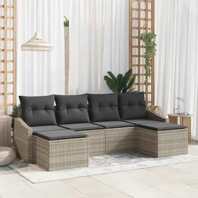 Produktbild von "Rabatt" Sofa Set mit Kissen - 6 pcs - Hellgrau Poly-Rattan - Lounge-Dining set CC12573