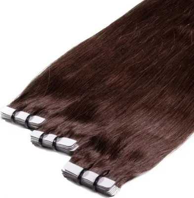 Produktbild von hair2heart Premium Tape Extensions Echthaar glatt - 10 Tapes 2.5g 60cm 4/77 mittelbraun braun-intensiv