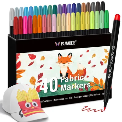 Immagine prodotto di Set di pennarelli per tessuti, 40 colori, punta fine, adatti al lavaggio, ideali per decorare tessuti come il cotone e per progetti fai-da-te