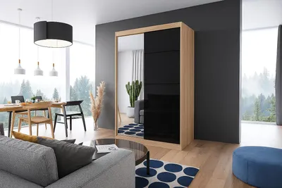 Zdjęcie produktu dla Stylowa szafa przesuwna LOKO4 120cm kolor dąb sonoma - fronty duże lustro + szkło lacobel w 3 kolorach do wyboru, w komplecie z półkami i drążkiem