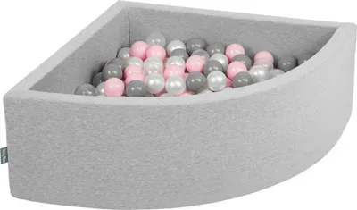 Obrázok produktu pre KiddyMoon 90x30cm/200 loptičiek ∅ 7cm Trojuholník Detské penové loptičky  vyrobené v EÚ, Svetlo sivá: Perleťová/Sivá/Priehľadná/Ružová