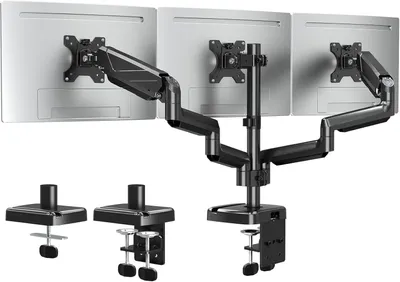Obrázek produktu pro Držák monitoru, monitorový rameno, plynová pružina - pro 3 monitory - 13 až 27 palců - VESA 75 a 100 mm - s nastavitelnou výškou