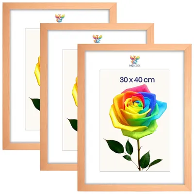 Produktbild von MG Design 3er Set Bilderrahmen 30 x 40 cm - Fotorahmen mit Natur Echtholzrahmen und bruchsicherem Acrylglas, Hoch & Quer zum Aufhängen, zum Aufstellen