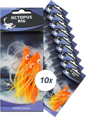 Zdjęcie produktu dla Eurocatch Octopus Rigs - 3 haczyki - Pomarańczowy/żółty - 10 sztuk - Łowienie wraków - Dorsz - Wędkarstwo morskie - Dorsz