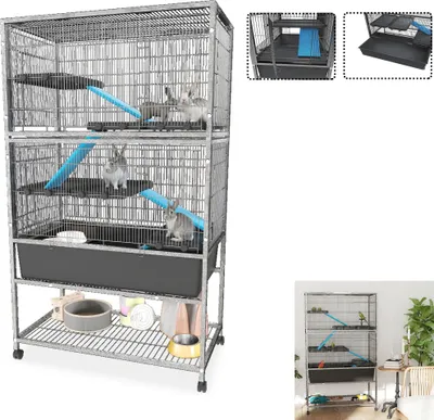 Produktbild von LZQ Kleintierkäfig 88x48x150 cm – Metallkäfig mit 4 Rollen (2 Bremsen), abnehmbare Rampen & Plattformen, ideal für Chinchillas, Hamster & Meerschweinchen, Schwarz